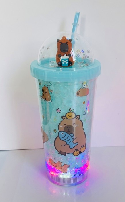 Тамблер с подсветкой iLikeGift &quot;Capybara bubble tea&quot;, green (450 мл) 