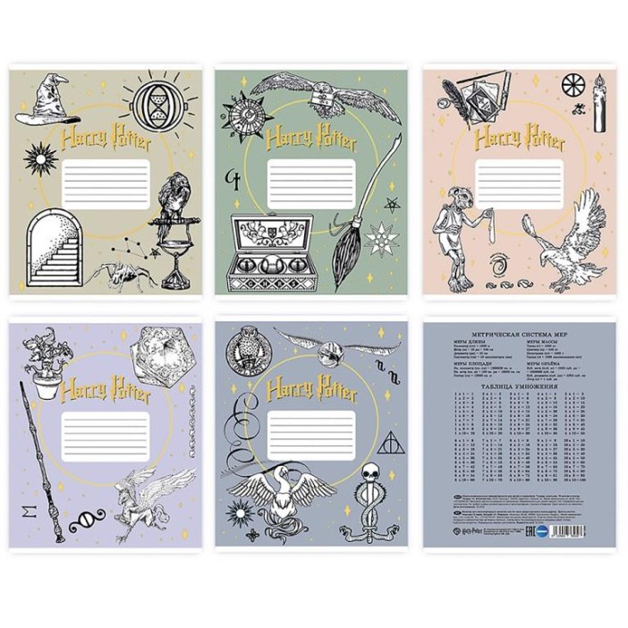 Тетрадь А5 &quot;Гарри Поттер&quot;, 18л, клетка , обл. мелов. картон + ВД-лак, тиснение золотой фольгой, mix 