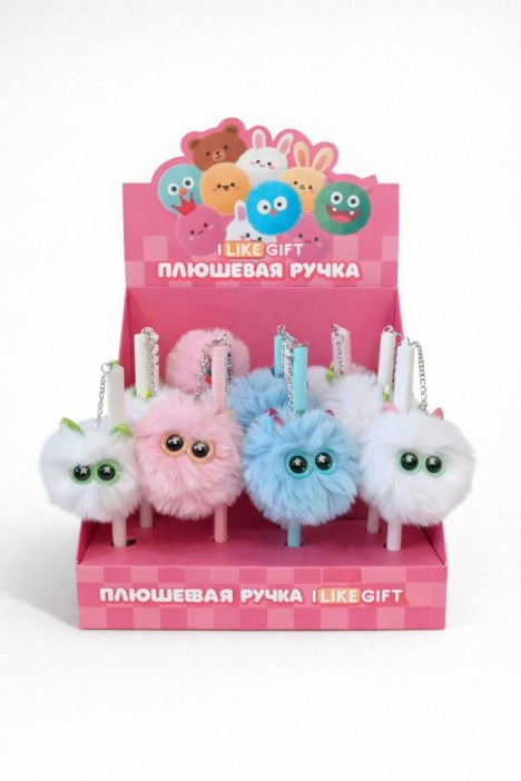 Ручка гелевая с помпоном "Милые глазки" микс, шоубокс iLikeGift 16 шт. 