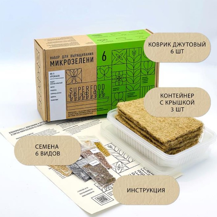 Набор для выращивания микрозелени "Plant Republic", "6 урожаев" 