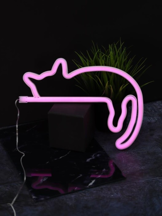 Неоновый подвесной ночник «Cute cat is sleeping», USB, розовое свечение (27,5*20 см) 