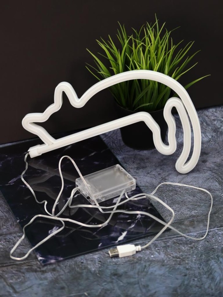 Неоновый подвесной ночник "Милый котик спит", USB, розовое свечение (27,5*20 см)