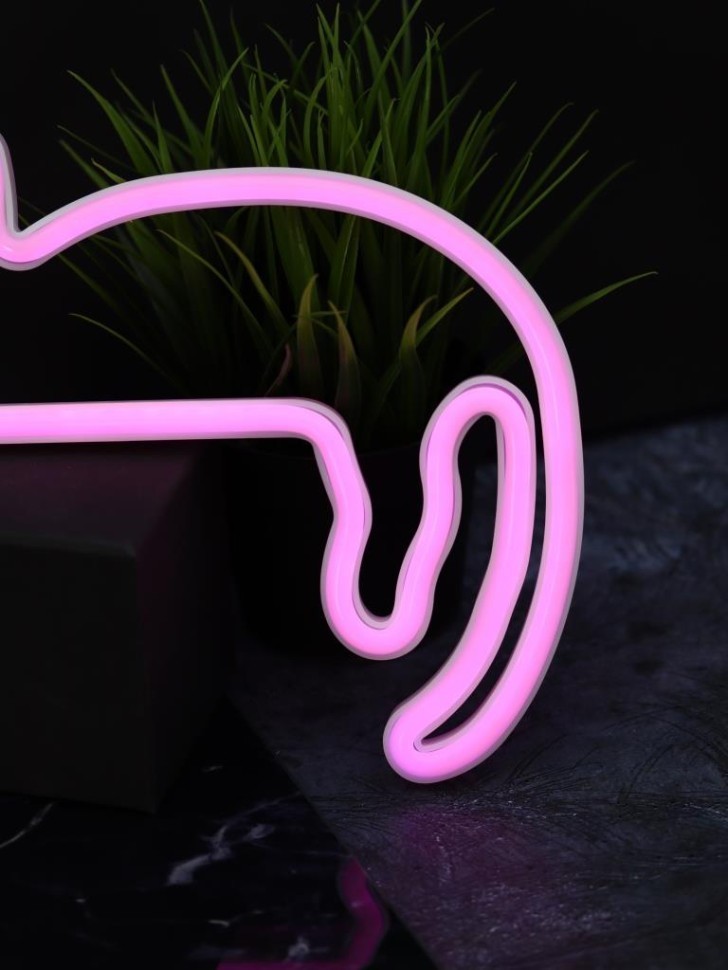 Неоновый подвесной ночник "Милый котик спит", USB, розовое свечение (27,5*20 см)