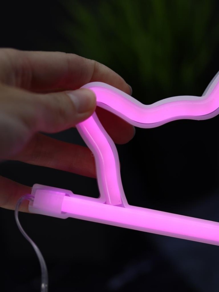 Неоновый подвесной ночник "Милый котик спит", USB, розовое свечение (27,5*20 см)