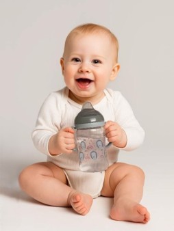 Бутылочка поильник "Hedgehog"с силиконовым носиком и ручками, grey (270 ml)