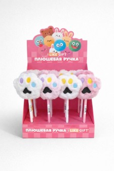 Ручка шариковая с помпоном "Большая лапа" микс, шоубокс iLikeGift 16 шт.