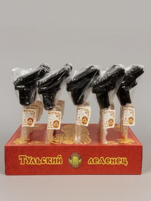 Карамель леденцовая фигурная на палочке "Пистолет", кола, 30шт. 