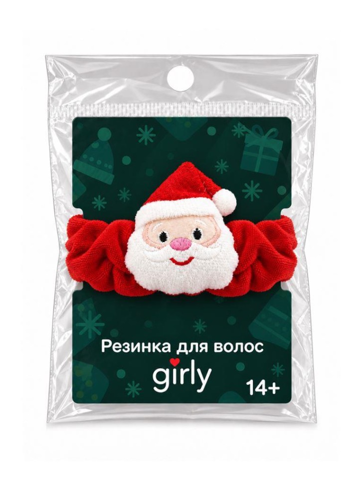 Резинка для волос GIRLY "Дед Мороз", красная