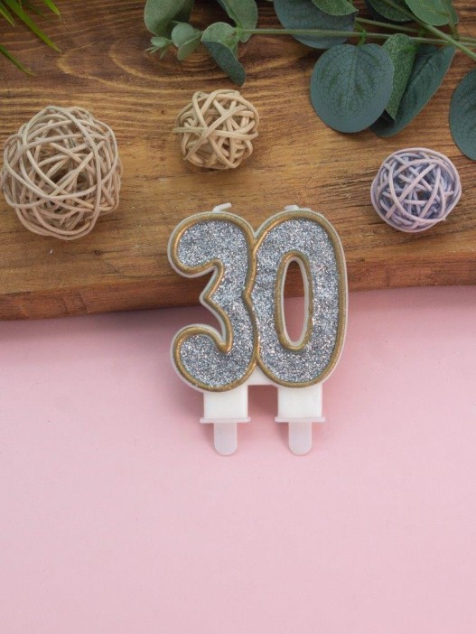 Свеча для торта &quot;Shiny number&quot; число 30, (7,5 см) 