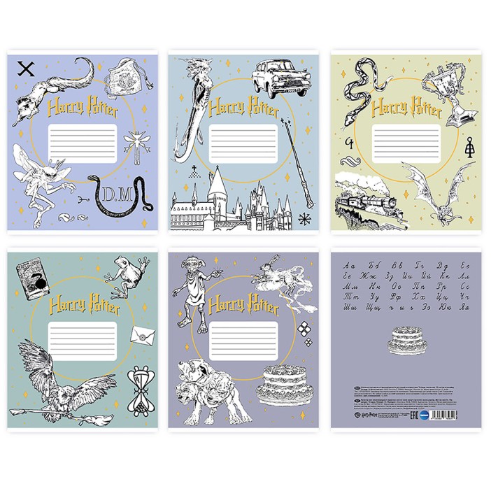 Тетрадь А5 &quot;Гарри Поттер&quot;, 18л, линейка , обл. мелов. картон + ВД-лак, тиснение золотой фольгой, mix 
