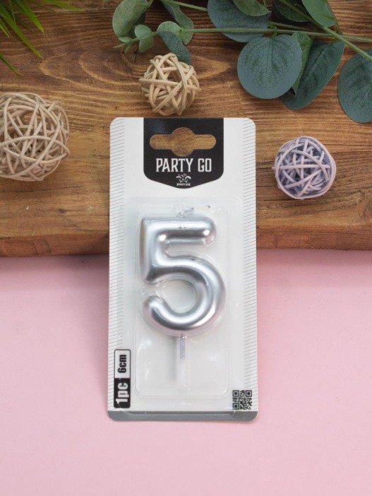 Свеча для торта &quot;Silver glow&quot; цифра 5, (6 см) 