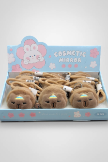 Плюшевое раскладное зеркало брелок "Capybara", коричневое, шоу-бокс 12 шт.