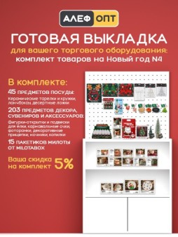 Готовый комплект для выкладки Новогодней посуды и декора №1