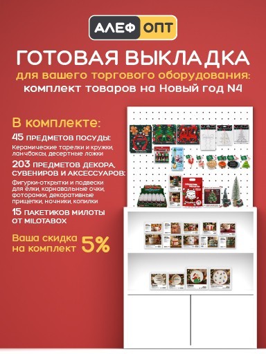 Готовый комплект для выкладки Новогодней посуды и декора №1