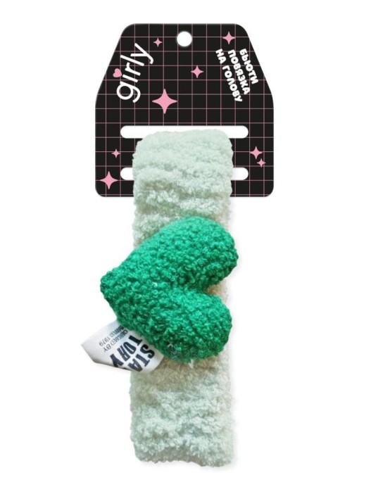 Повязка на голову GIRLY "Plush heart", green 