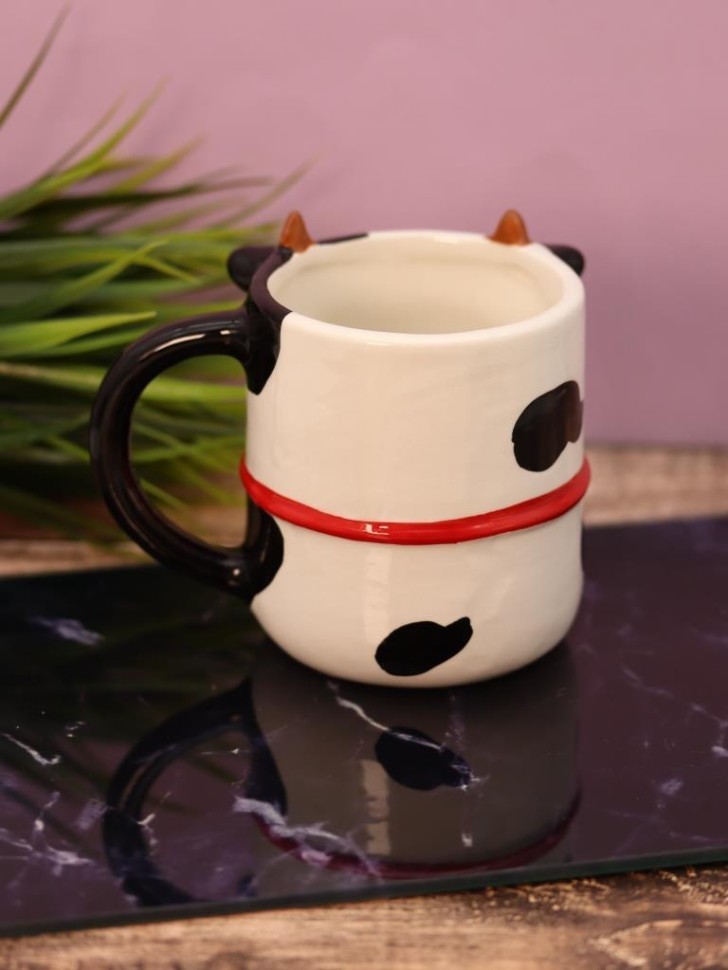 Кружка керамическая iLikeGift "Круглая корова", черная, 410мл