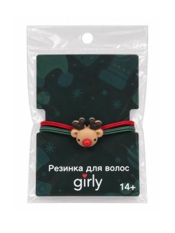 Резинка для волос GIRLY "Новогодний олень", красная