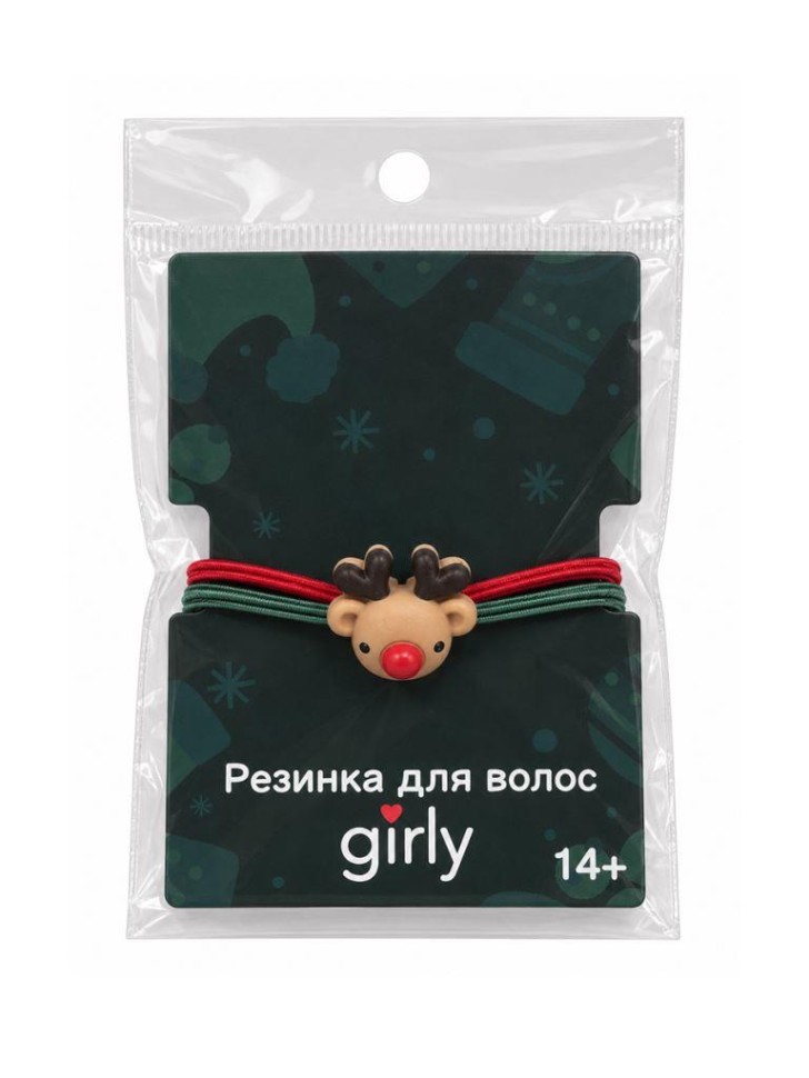 Резинка для волос GIRLY "Новогодний олень", красная