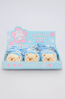 Плюшевое раскладное зеркало брелок "Capybara", голубое, шоу-бокс 12 шт.