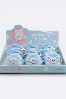 Плюшевое раскладное зеркало брелок "Cat", голубое, шоу-бокс 12 шт.