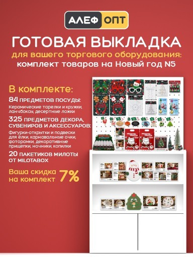Готовый комплект для выкладки Новогодней посуды и декора №2