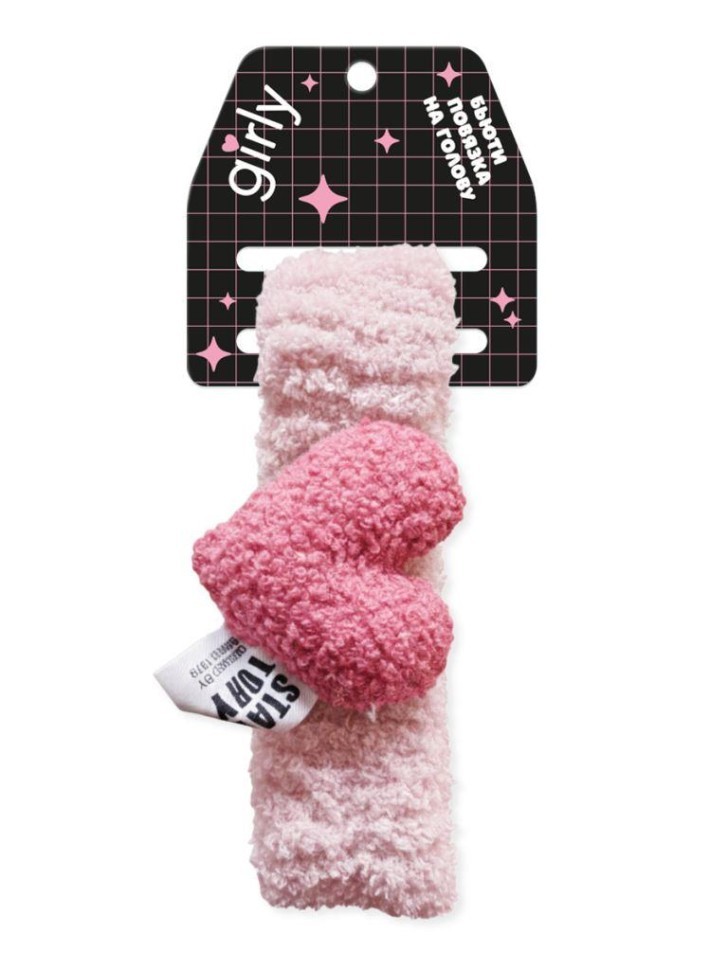 Повязка на голову GIRLY "Плюшевое сердечко", розовая