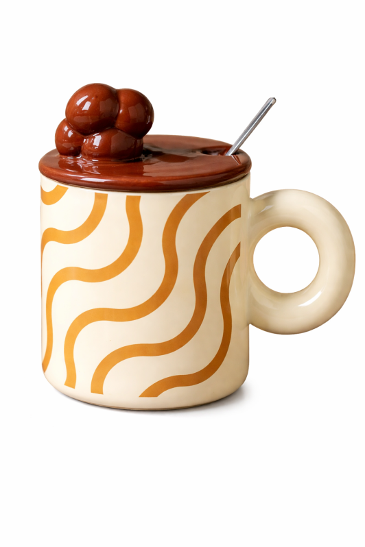 Кружка керамическая "Волны", коричневая (360 мл) 