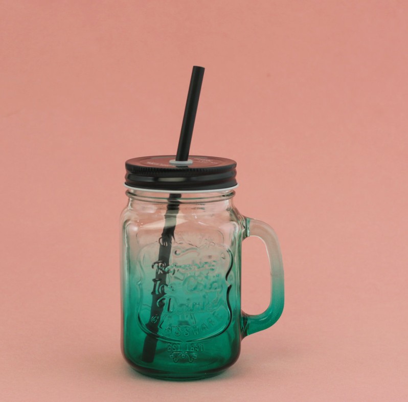 Кружка банка для напитков с трубочкой Colorful (зеленый) 