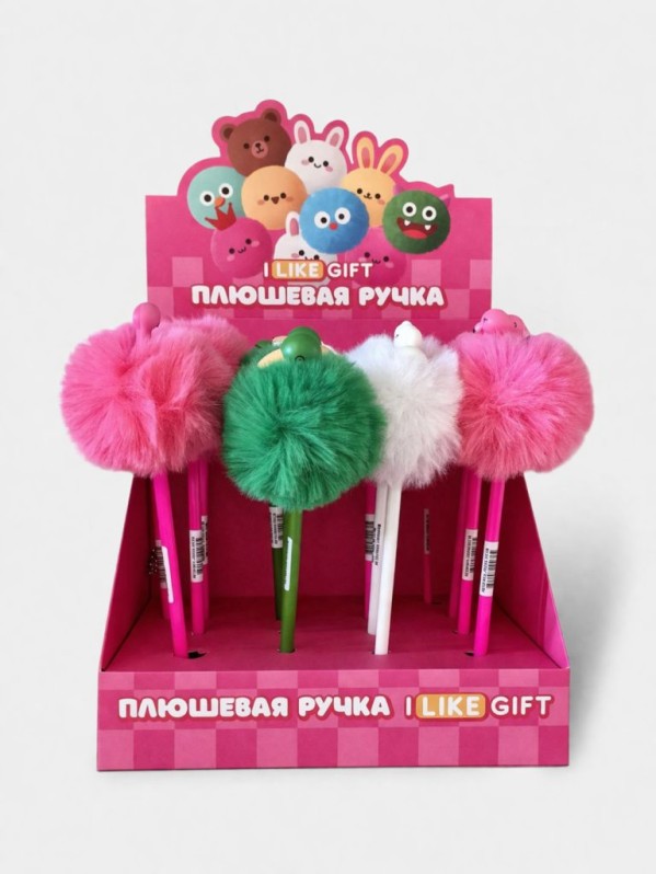 Ручка шариковая с помпоном "Фламинго" микс, шоубокс iLikeGift 16 шт.