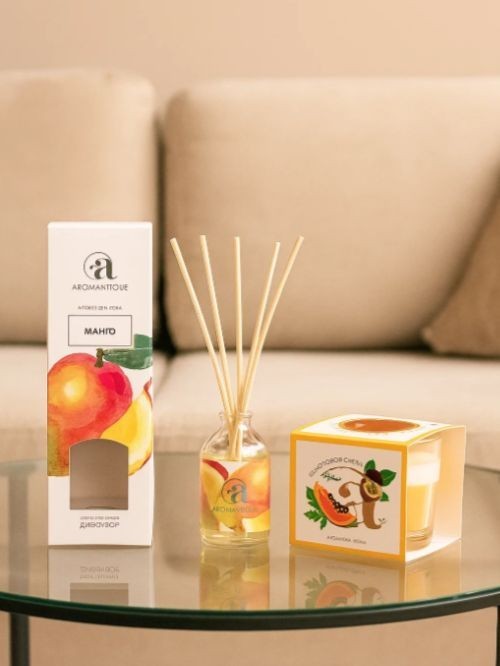 Ароматический набор диффузор &quot;Mанго&quot; 50 мл + свеча &quot;Фруктовое суфле&quot; 60 гр 