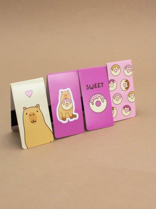 Набор магнитных закладок «Capybara donut», 4 шт., 35х70 мм 