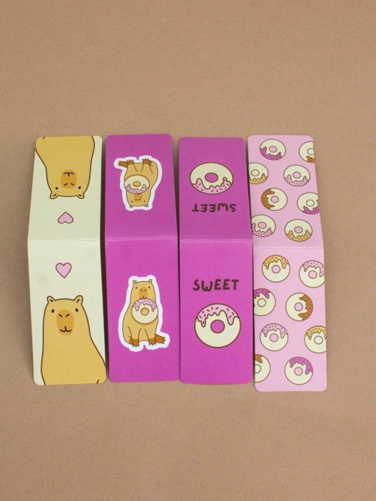 Набор магнитных закладок «Capybara donut», 4 шт., 35х70 мм 