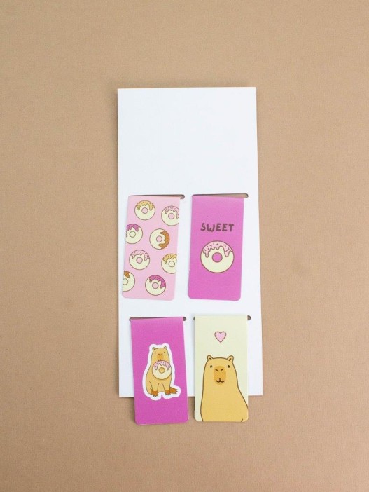 Набор магнитных закладок «Capybara donut», 4 шт., 35х70 мм 