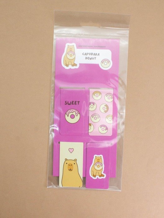 Набор магнитных закладок «Capybara donut», 4 шт., 35х70 мм 