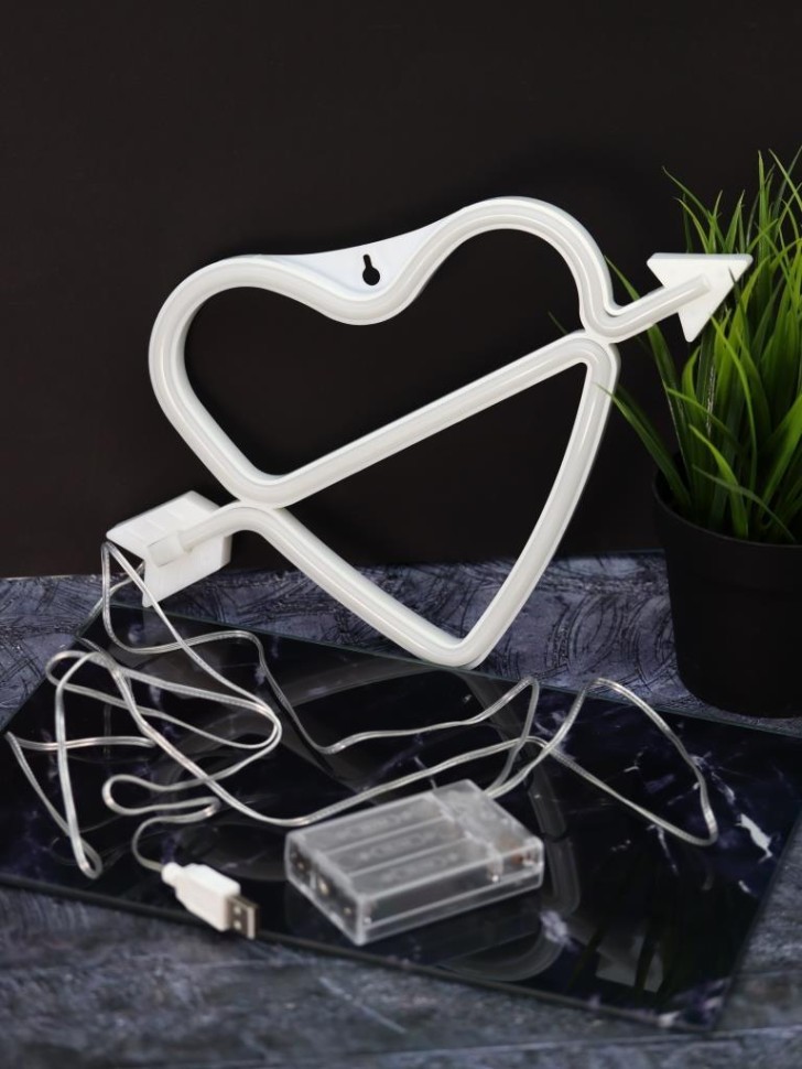 Неоновый подвесной ночник "Разбитое сердце", USB, розовое свечение (28*18 см)