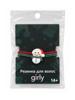 Резинка для волос GIRLY "Новогодний снеговик", белая