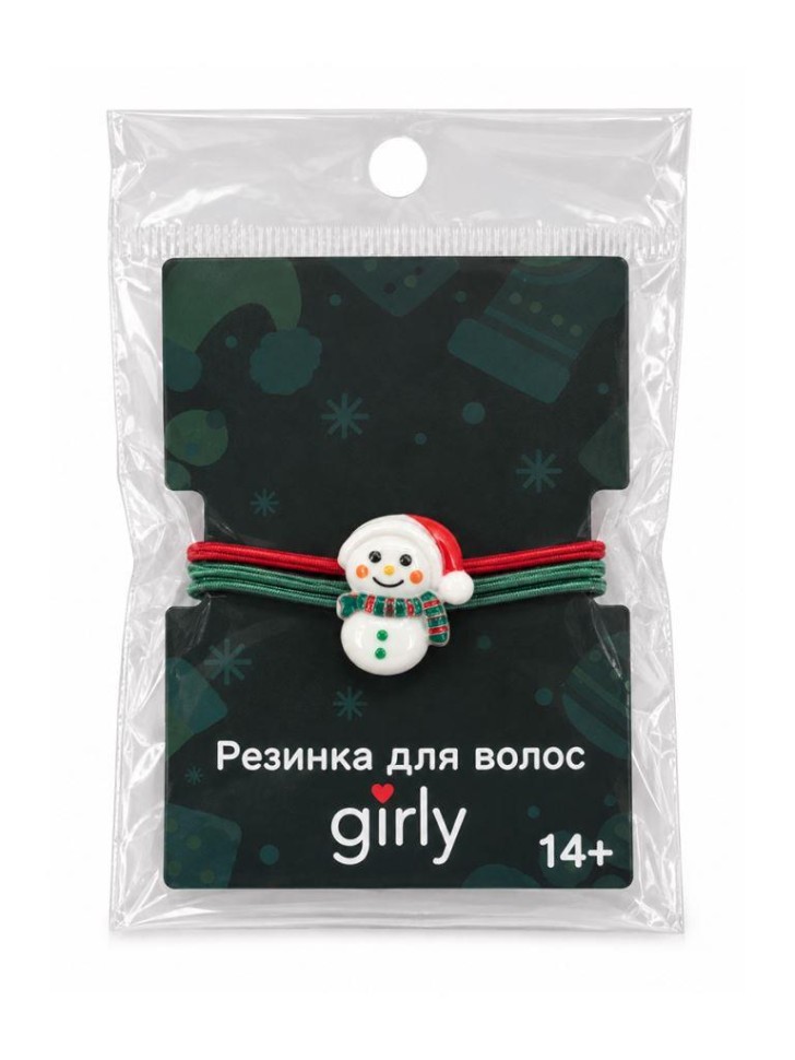Резинка для волос GIRLY "Новогодний снеговик", белая