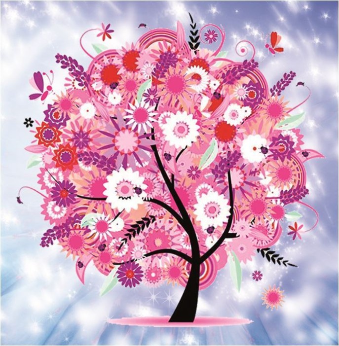 Алмазная мозаика без подрамника &quot;Розовое дерево&quot;, 15х20 см 