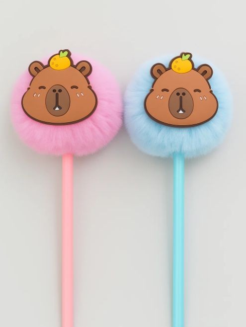 Ручка шариковая с помпоном "Пушистая капибара", микс 