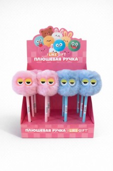 Ручка шариковая с помпоном "Сонные глазки" микс, шоубокс iLikeGift 16 шт.
