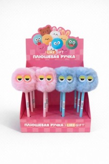 Ручка шариковая с помпоном "Сонные глазки" микс, шоубокс iLikeGift 16 шт.