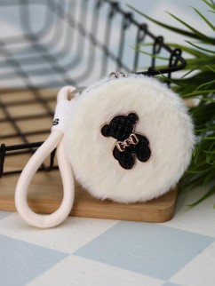 Плюшевое раскладное зеркало с брелоком &quot;Bear&quot;, белое (7*7 см)