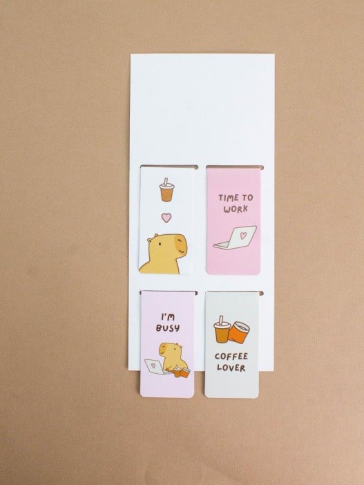 Набор магнитных закладок «Capybara works», 4 шт., 35х70 мм 