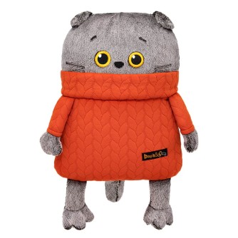 Мягкая игрушка "Кот-подушка в свитере с косами " (32 см)