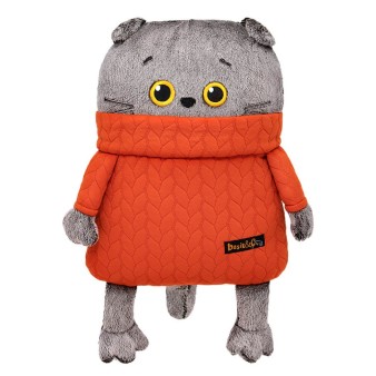 Мягкая игрушка "Кот-подушка в свитере с косами " (32 см)