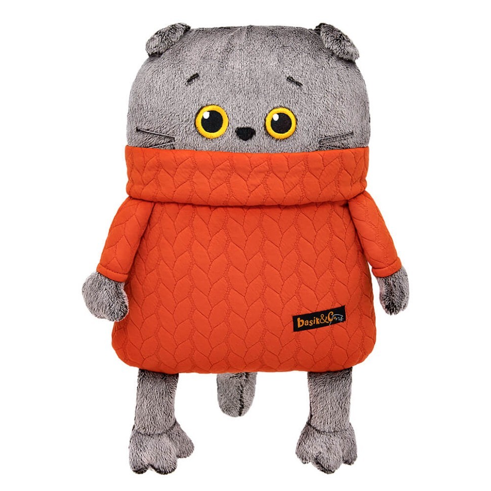 Мягкая игрушка "Кот-подушка в свитере с косами " (32 см)