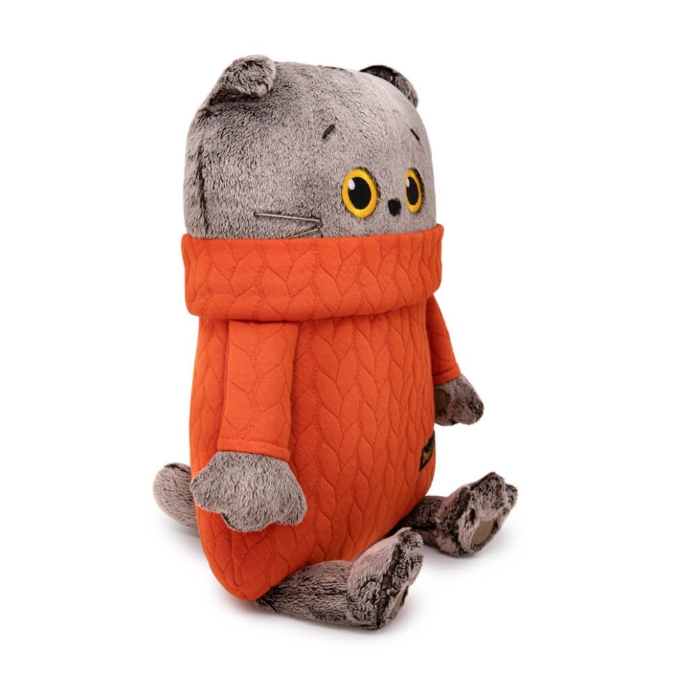 Мягкая игрушка "Кот-подушка в свитере с косами " (32 см)