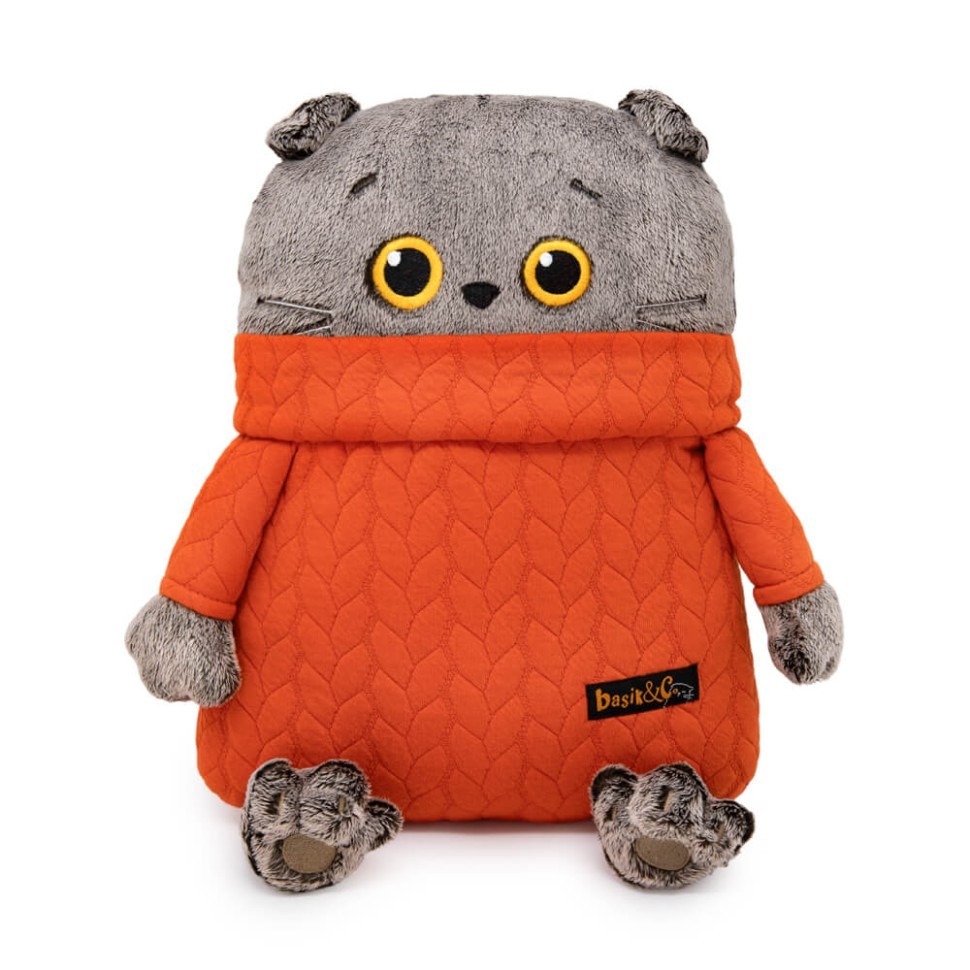 Мягкая игрушка "Кот-подушка в свитере с косами " (32 см)