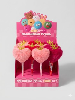 Ручка шариковая с помпоном "Королева сердец" микс, шоубокс iLikeGift 16 шт.
