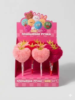 Ручка шариковая с помпоном "Королева сердец" микс, шоубокс iLikeGift 16 шт.